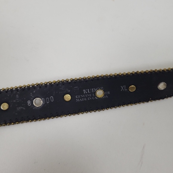 Vintage Genuine Leather Western Gold Belt adjustable silver hardware - Picture 5 of 9